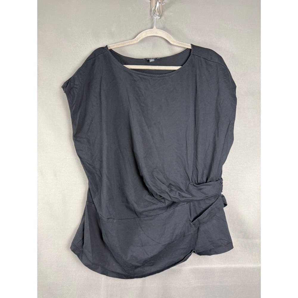 Banana Republic Top Women XXL Black Draped Side Tie Cotton Short Sleeve Blouse